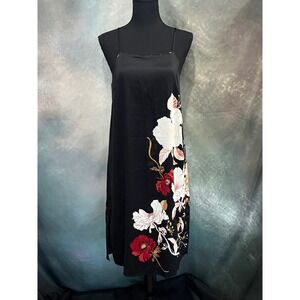Stars Above Black Floral Satin Nightgown Medium Lace Back Adjustable Straps